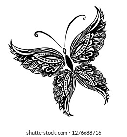 Abstract monochrome butterfly of patterns. Vector