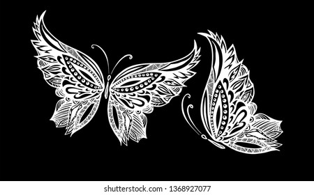 Abstract monochrome butterfly of patterns. Vector