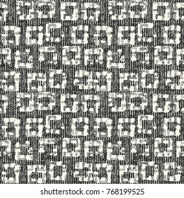Abstract Monochrome Checked Motif Textured Brushed Background. Seamless Pattern.