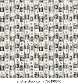 Abstract Monochrome Checked Motif Textured Brushed Background. Seamless Pattern.