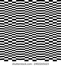 abstract monochrome checkered optical illusion, black and white seamless pattern