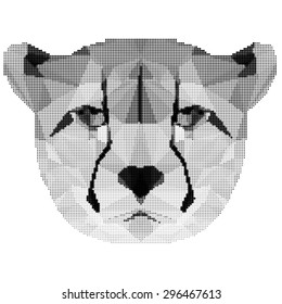 abstract monochrome cheetah portrait isolated on white background for use in design for card, invitation, poster, banner, placard, billboard cover