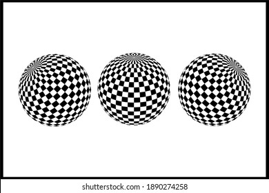 Abstrakte, monochrome Kreise, bestehend aus Quadraten aus 3D-Perspektive. Satz von karierten Kugeln. Schachbrettmuster-Set
