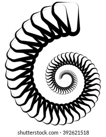 Abstract monochrome circular, spirally element on white.