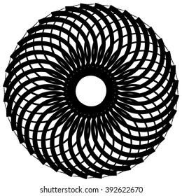 Abstract monochrome circular, spirally element on white.