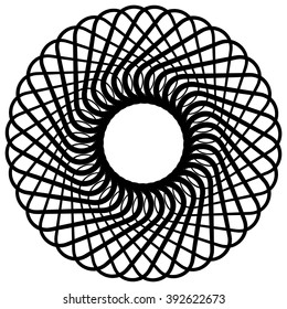 Abstract monochrome circular, spirally element on white.