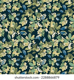 abstract monochrome color of solid small blooming flower motif textile pattern, all over vector design with dark blue solid background illustration digital image for clothing or paper printing