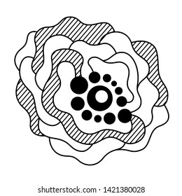 Abstract monochrome composition, isolated on white background. Smooth lines, filled circles, striped shapes. Vector illustration.