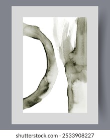 Abstractas composición monocromática con semicírculo y raya en el arte de la pared. Estampado Abstractas con Elementos asimétricos que simbolizan el caos, en marco con decoración para cartel