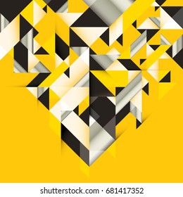 Abstract monochrome composition with triangles on a yellow background. Vector illustration.