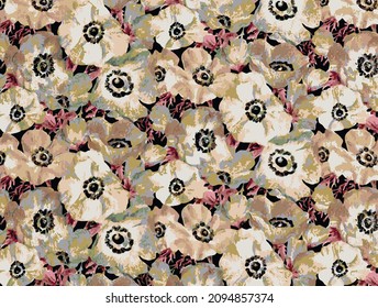 abstract monochrome cream bloom flowers with full arrangement illustration textile vector design digital image