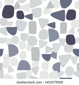 Abstract monochrome creative shapes seamless pattern. Simple design texture with chaotic painted shapes.