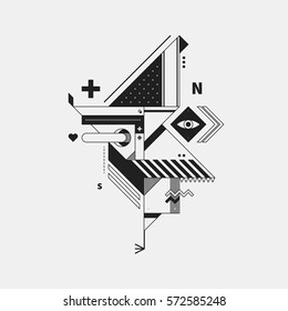 Abstract monochrome creature on white background. Style of cubism and constructivism. Useful for prints and posters.