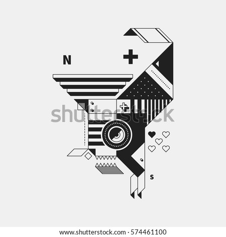 Abstract monochrome creature on white background. Style of cubism and constructivism. Useful for prints and posters.