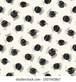 Abstract Monochrome Crumpled Polka Dots Graphic Motif. Seamless Pattern.