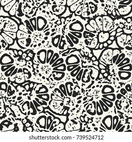 Abstract Monochrome Damaged Floral Motif. Seamless Pattern.