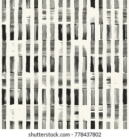 Abstract Monochrome Damaged Variegated Striped Motif. Seamless Pattern.