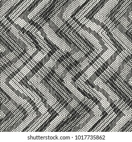 Abstract Monochrome Dashed Cross Stoke Zigzag Graphic Motif. Seamless Pattern.