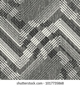 Abstract Monochrome Dashed Cross Stoke Zigzag Graphic Motif. Seamless Pattern.