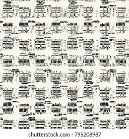 Abstract Monochrome Dashed Stroke Textured Subtle Checked Distressed Background. Seamless Pattern.