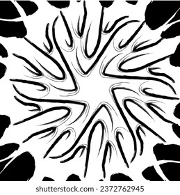 Abstrakter, einfarbiger dekorativer Hintergrund mit einzigartigem Formmuster, schwarz-weißem Druckdesign.