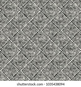 Abstract Monochrome Diagonal Check Graphic Motif Mottled Textured Background. Seamless Pattern.