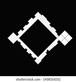 Abstract monochrome diagonal square badge background border - modern vector graphic with blank space in the middle