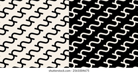 Abstract monochrome diagonal waves seamless pattern.Thick line. Pattern for mens textiles.
