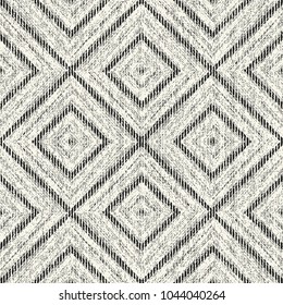 Abstract Monochrome Diamond Geometric Motif Grain Stroke Textured Background. Seamless Pattern.