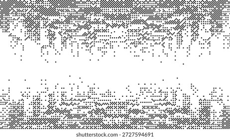 Abstractas fondo digital monocromo con ruido de píxeles negros y partículas difuminadas que crean una Ilustración vectorial de textura de datos distorsionada