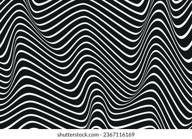 Abstract monochrome dynamic wave pattern. Vector Illustration.