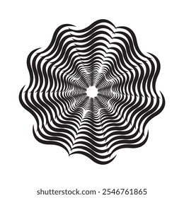 Elementos monocromáticos abstratos com preenchimento em camadas. Forma radial, radiante.