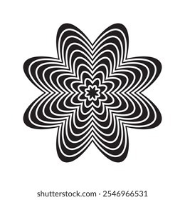 Abstract monochrome elements with layered fill. Radial, radiating shape.