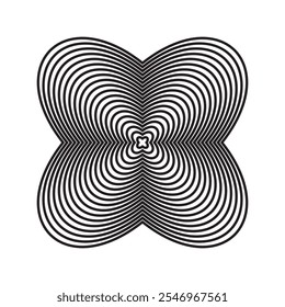 Abstract monochrome elements with layered fill. Radial, radiating shape.