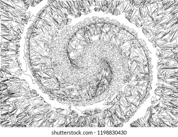 Abstract monochrome fantacy spiral line art on white background