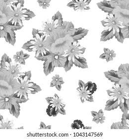 abstract monochrome floral background. Seamless pattern for your postcard, invitation, greeting card designs for birthday, Valentine's day, wedding, party. Vector illustration.