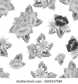 abstract monochrome floral background. Seamless pattern for your postcard, invitation, greeting card designs for birthday, Valentine's day, wedding, party. Vector illustration.