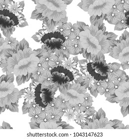 abstract monochrome floral background. Seamless pattern for your postcard, invitation, greeting card designs for birthday, Valentine's day, wedding, party. Vector illustration.