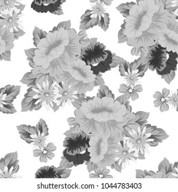 abstract monochrome floral background. Seamless pattern for your postcard, invitation, greeting card designs for birthday, Valentine's day, wedding, party. Vector illustration.
