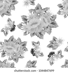 abstract monochrome floral background. Seamless pattern for your postcard, invitation, greeting card designs for birthday, Valentine's day, wedding, party. Vector illustration.