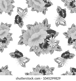 abstract monochrome floral background. Seamless pattern for your postcard, invitation, greeting card designs for birthday, Valentine's day, wedding, party. Vector illustration.