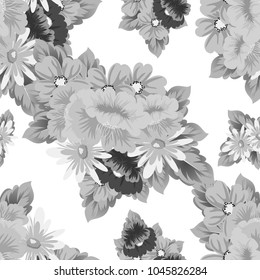 abstract monochrome floral background. Seamless pattern for your postcard, invitation, greeting card designs for birthday, Valentine's day, wedding, party. Vector illustration.