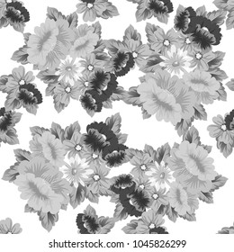 abstract monochrome floral background. Seamless pattern for your postcard, invitation, greeting card designs for birthday, Valentine's day, wedding, party. Vector illustration.