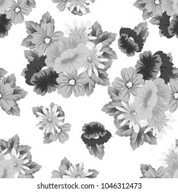 abstract monochrome floral background. Seamless pattern for your postcard, invitation, greeting card designs for birthday, Valentine's day, wedding, party. Vector illustration.