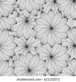 Abstract monochrome floral pattern. Black and white seamless ornament with flowers.
