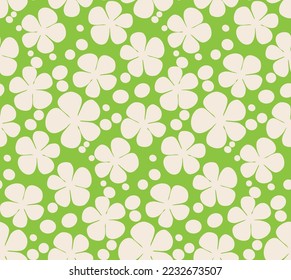 Abstract Monochrome Floral Silhouettes Dots Minimalistic Retro Natural Seamless Vector Pattern Trendy Fashion Colors Perfect for Allover Fabric Print or Wrapping Paper Bright Green Beige Tones