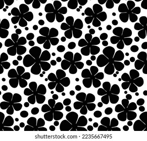 Abstract Monochrome Floral Silhouettes Dots Minimalistic Retro Natural Seamless Vector Pattern Trendy Fashion Colors Perfect for Allover Fabric Print or Wrapping Paper Black White Tones