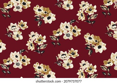 abstract monochrome flowers with red background illustration all over design vector digital image for packaging paper and textile print factory