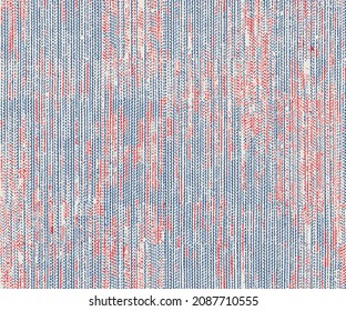 Abstract Monochrome Folk Dashed Stoke Washed Effect Textured red and blue Background. Seamless Pattern.
