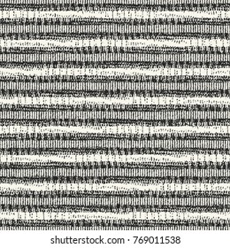 Abstract Monochrome Folk Stripe Motif Brushed Textured Background. Seamless Pattern.